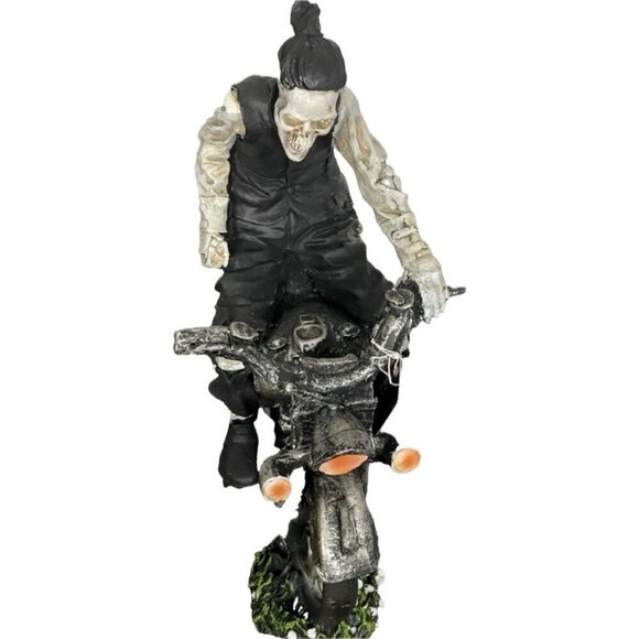 Rachel Zoe Skeleton Motorcycle Resin Bike Halloween Decor  Rachel Zoe Black Biker Skeleton Detail Outfit Riding A Motorcycle Resin Figurine